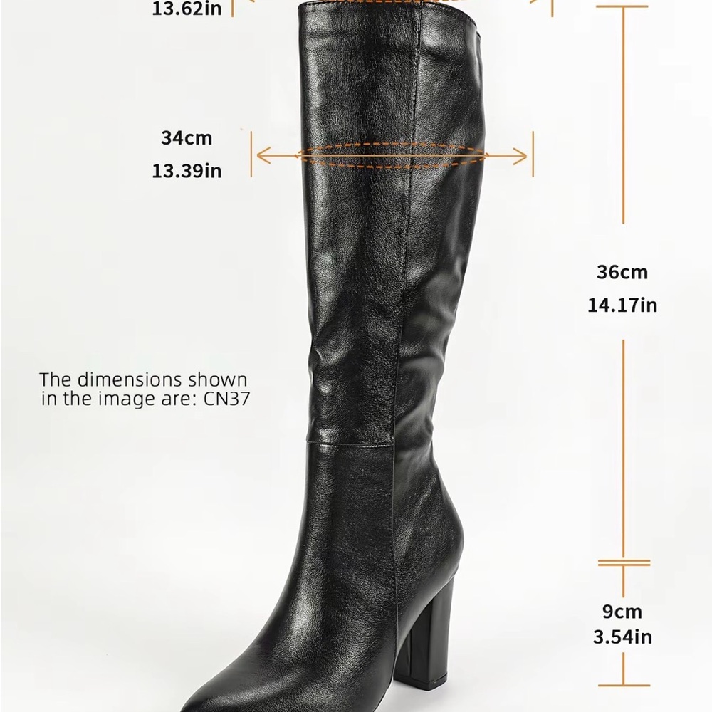 Women's Black Knee-High Block Heel Boots - Picture 4 of 11
